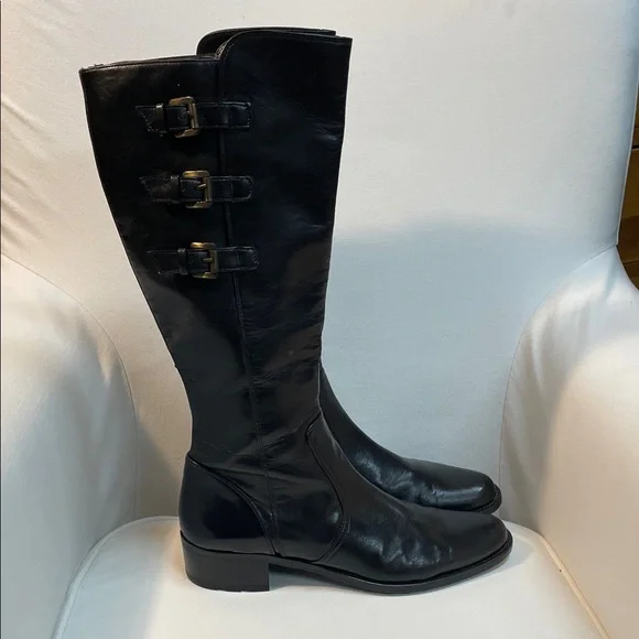 Paul Green Black Leather Knee-High Boots Sz 9 - Picture 4 of 9